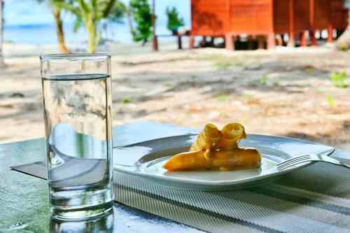 Dessert served at Cove Eco Resort restaurant, Yeben Island, Raja Ampat